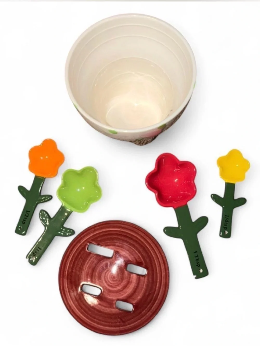 Ceramic Flower Pot measuring cup with Colorful Flower measuring spoons